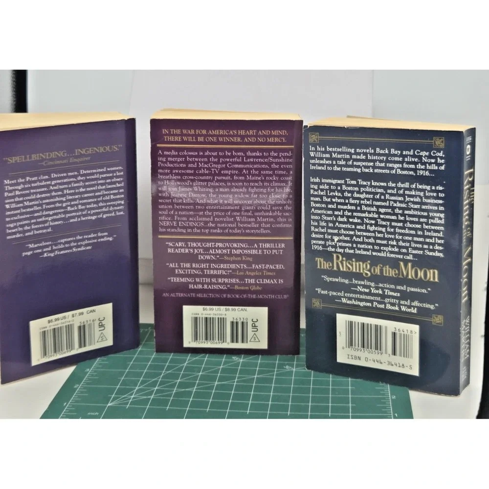 William Martin Lot of 3 PB Books: Back Bay, Nerve Endings, Rising Of The Moon